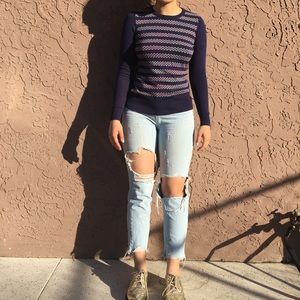 80s inspired dark blue long sleeve.